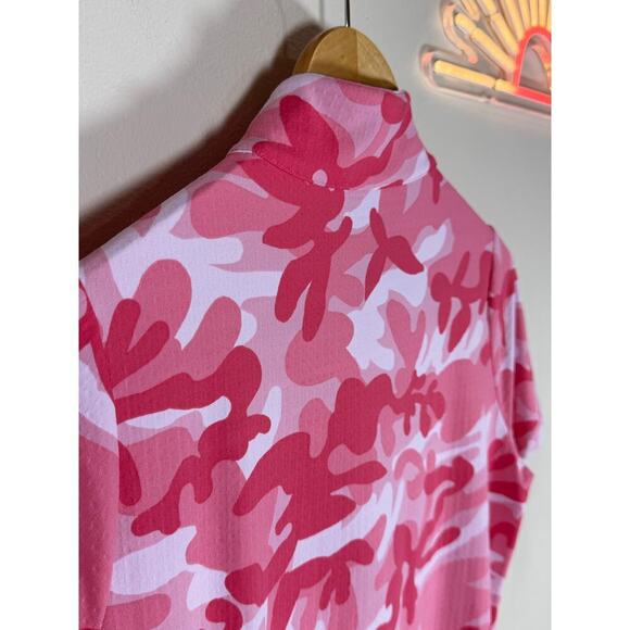 IBKUL Ladies CAMO PINK Short Sleeve Mock Golf Shirt UPF 50 Breathable 3/4 Zip S - Picture 7 of 8